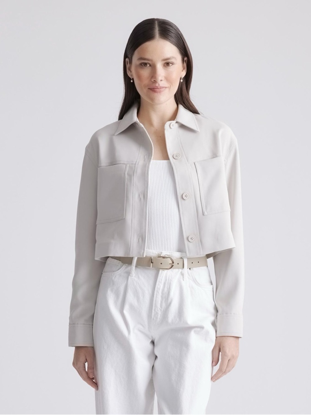 Quince Stretch Crepe Cropped Jacket Blazer Sand Beige XS